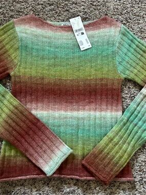 Ombré Ribbed Crewneck Sweater - Multi Green/Brown BDG
